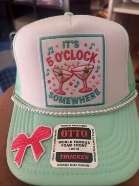 OTTO Mint Green & White Trucker Hat with Cocktail Patch